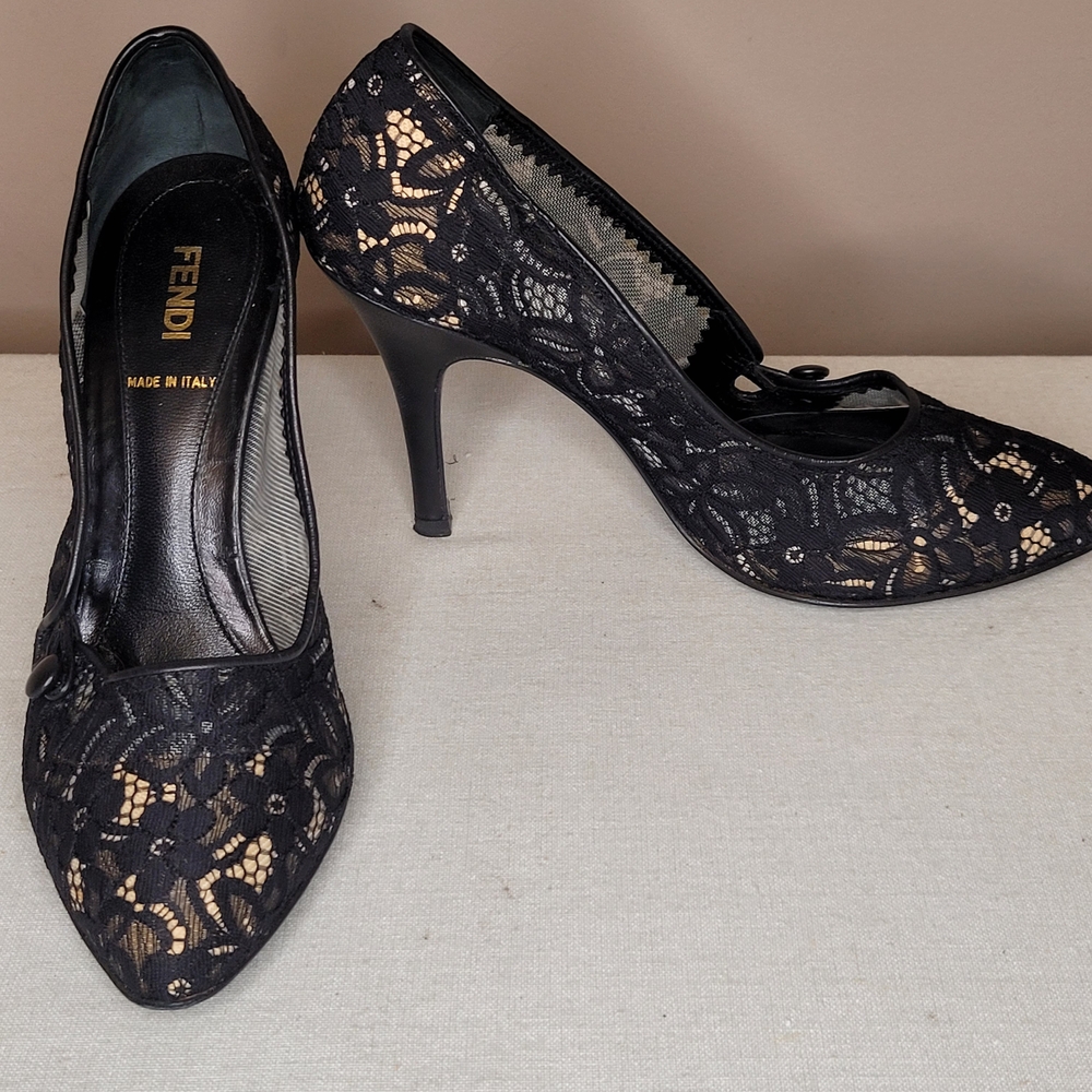 Fendi Black Lace Women's Heel Pump Size 37